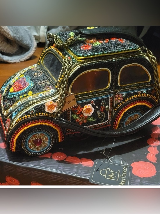 Mary Frances Other - Mary Frances Black Beaded BUG Car-Shaped Accent Bag with Multicolor Embellishmen